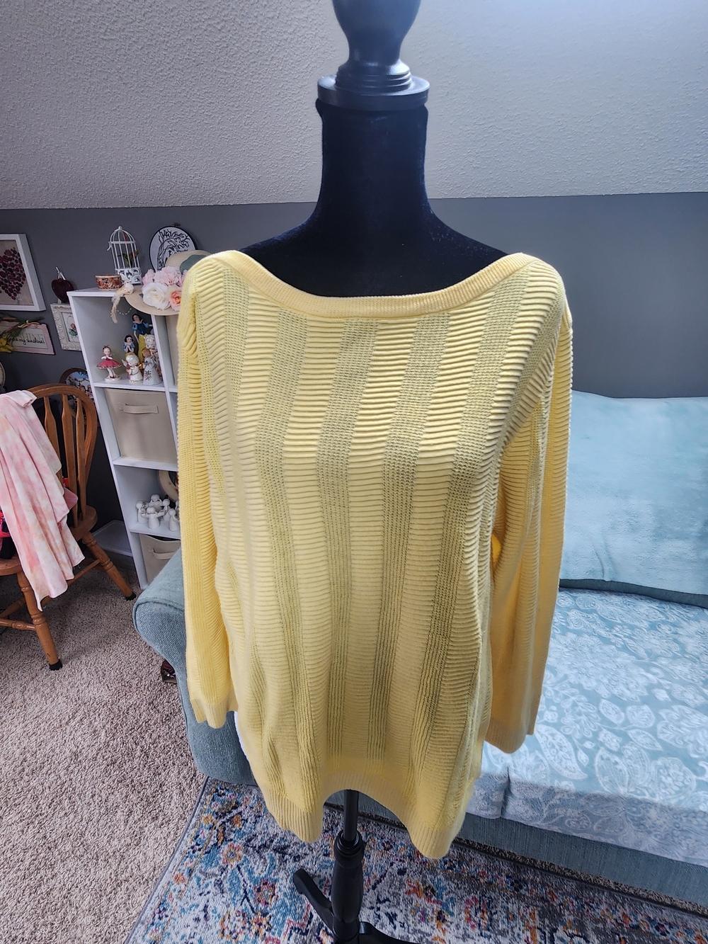 Christopher & Banks Light Yellow Open-Knit Boatneck Sweater